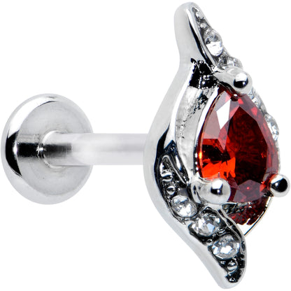 16G 5/16 Clear Red Gem Swirling Oval Labret Monroe Tragus