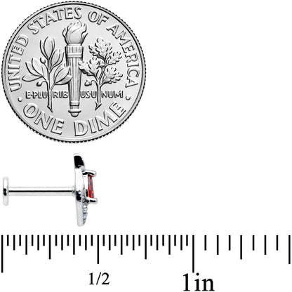 16G 5/16 Clear Red Gem Swirling Oval Labret Monroe Tragus