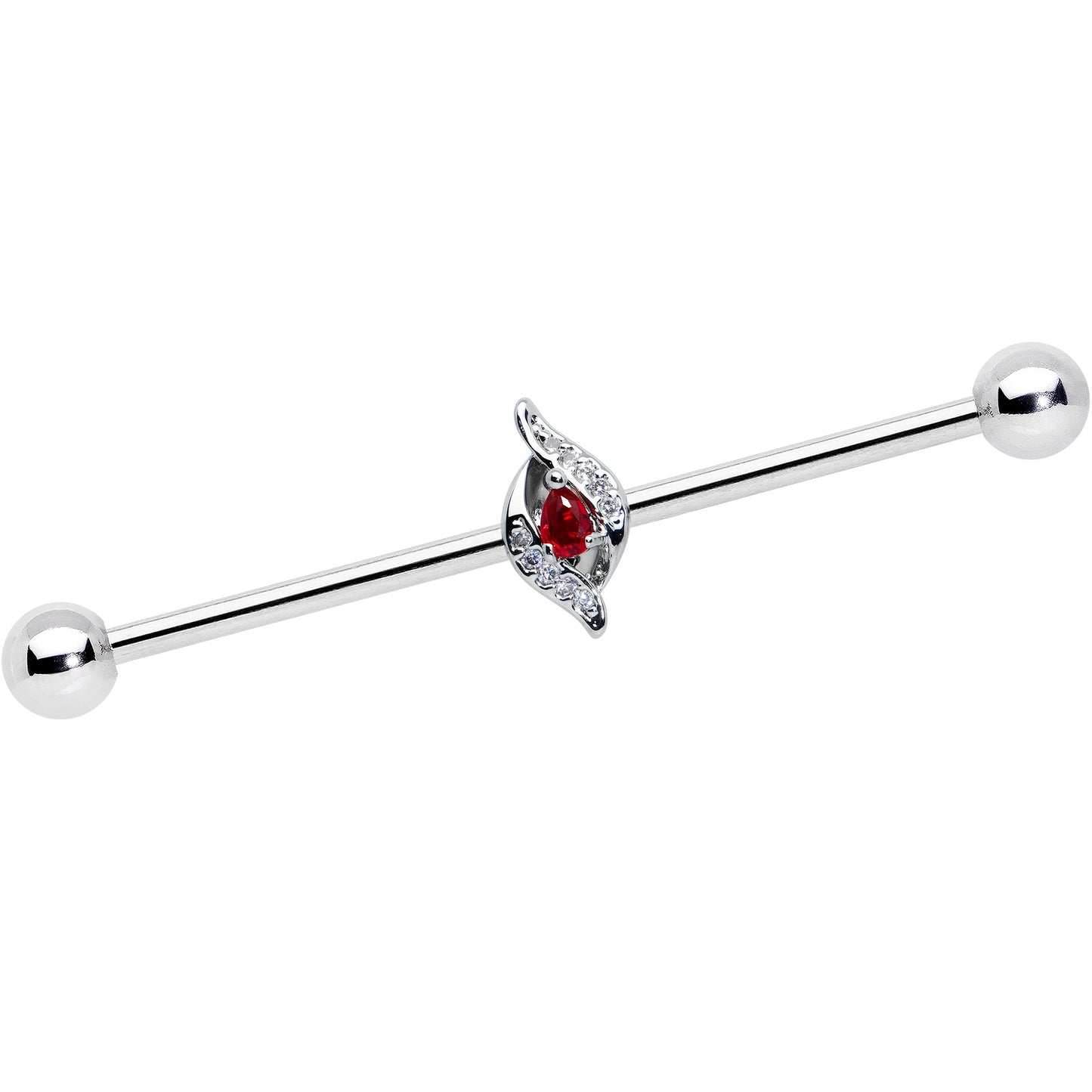 14G Clear Red Gem Swirling Oval Industrial Barbell 38mm