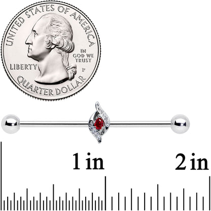 14G Clear Red Gem Swirling Oval Industrial Barbell 38mm