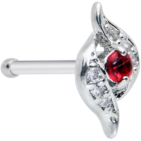 20G 1/4 Clear Red Gem Swirling Oval Nose Bone