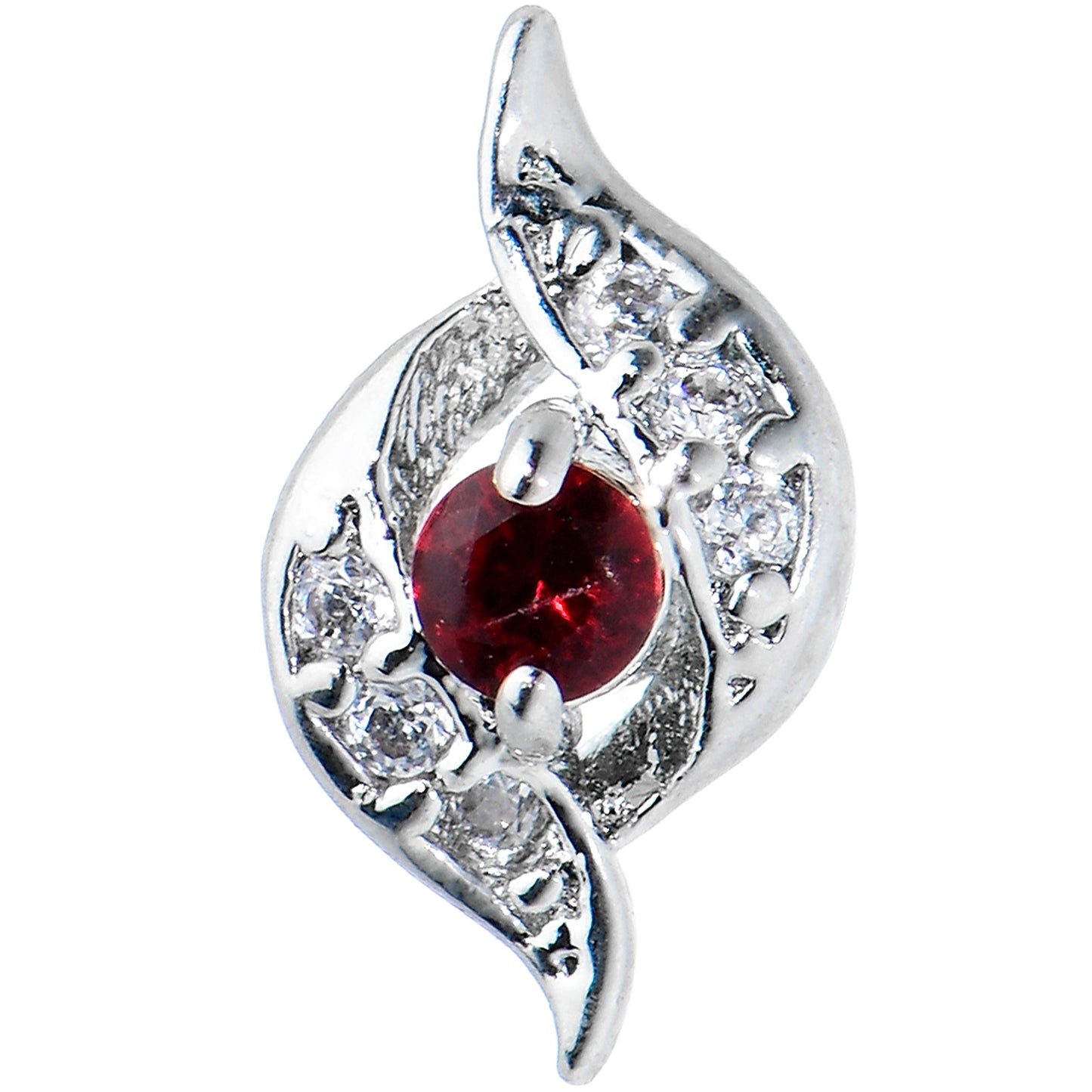 20G 1/4 Clear Red Gem Swirling Oval Nose Bone