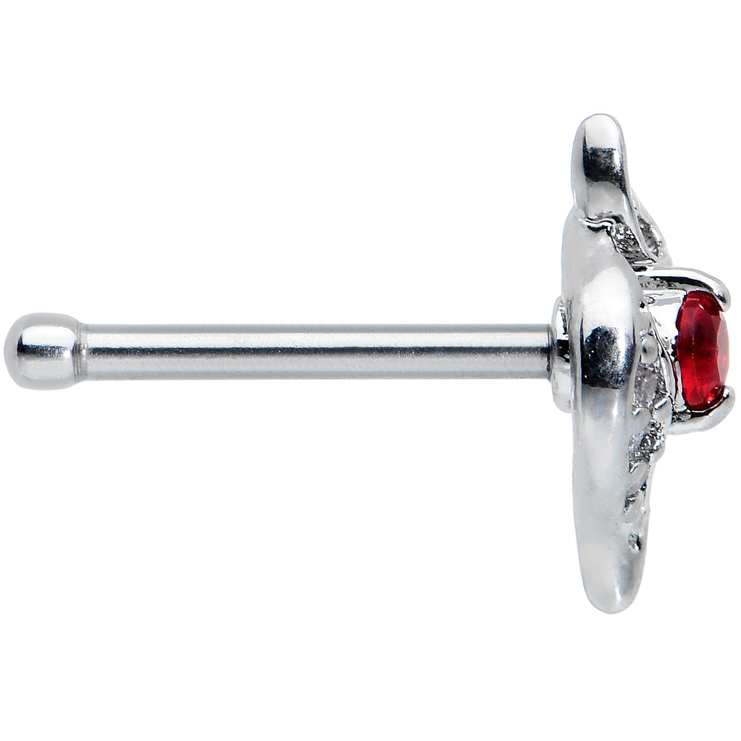 20G 1/4 Clear Red Gem Swirling Oval Nose Bone