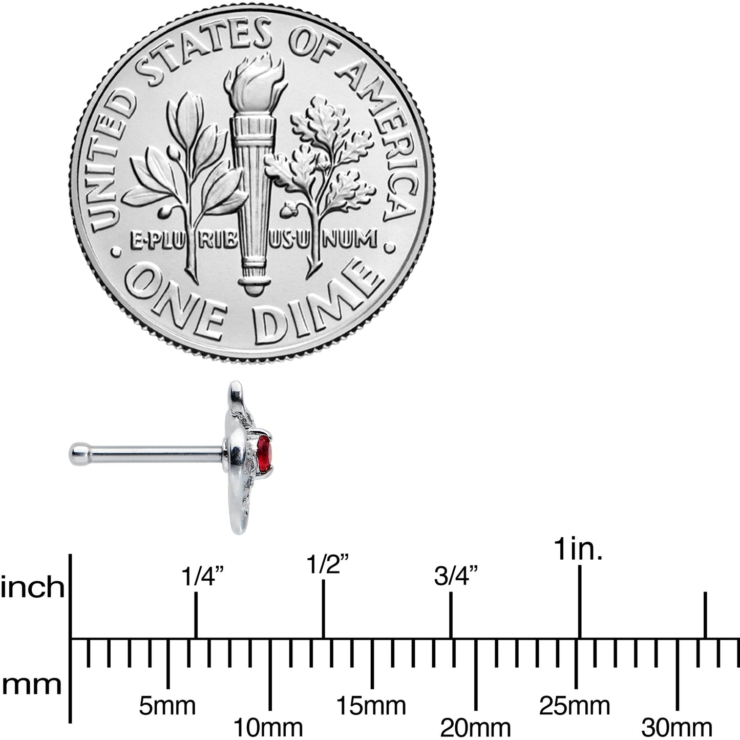 20G 1/4 Clear Red Gem Swirling Oval Nose Bone
