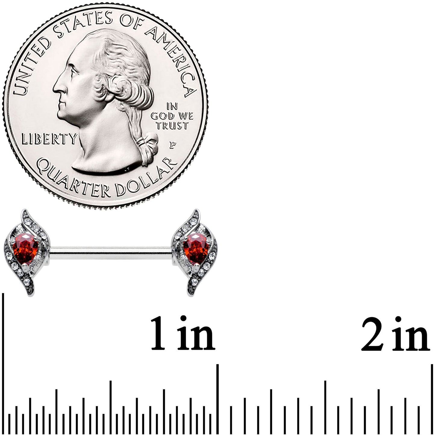 14G 9/16 Clear Red Gem Swirling Oval Barbell Nipple Ring Set