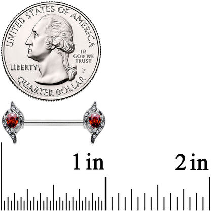 14G 9/16 Clear Red Gem Swirling Oval Barbell Nipple Ring Set