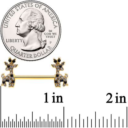 14G 9/16 Black Gem Gold Tone Decadent Deer Nipple Ring Set