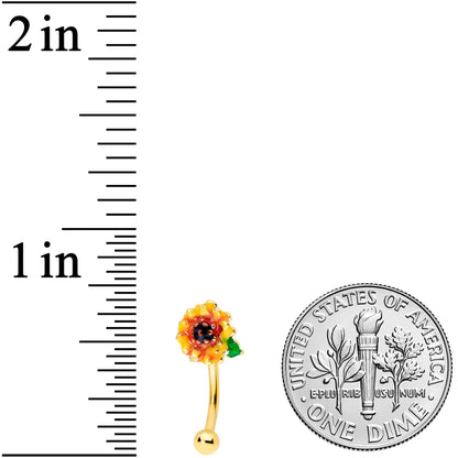 16G 5/16 Gold Tone Summer Sunflower Curved Eyebrow Ring