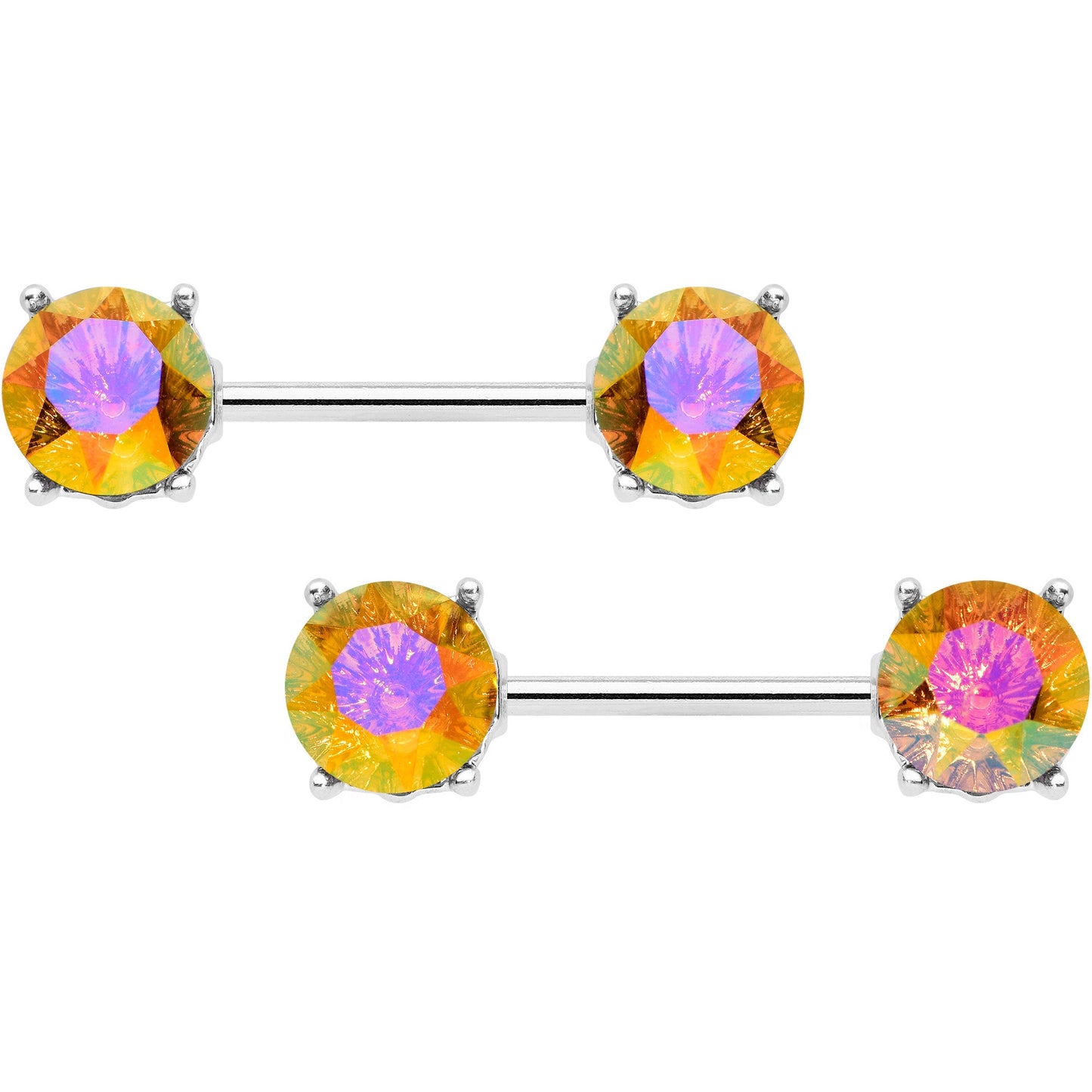 14G 9/16 Orange Gem Simply Elegant Barbell Nipple Ring Set