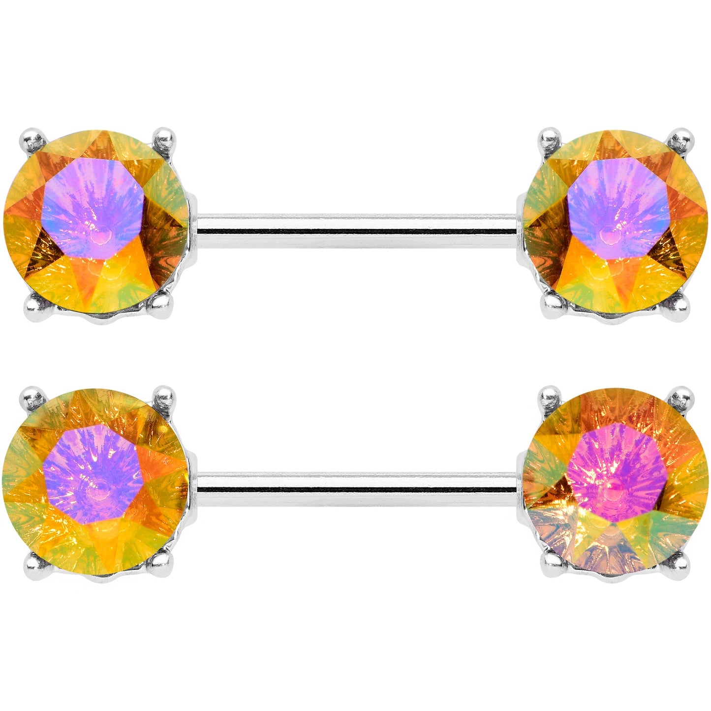 14G 9/16 Orange Gem Simply Elegant Barbell Nipple Ring Set