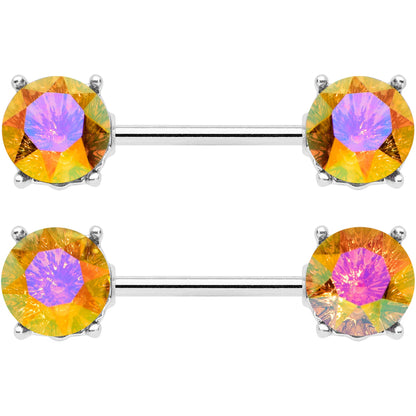 14G 9/16 Orange Gem Simply Elegant Barbell Nipple Ring Set