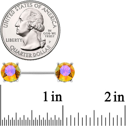 14G 9/16 Orange Gem Simply Elegant Barbell Nipple Ring Set