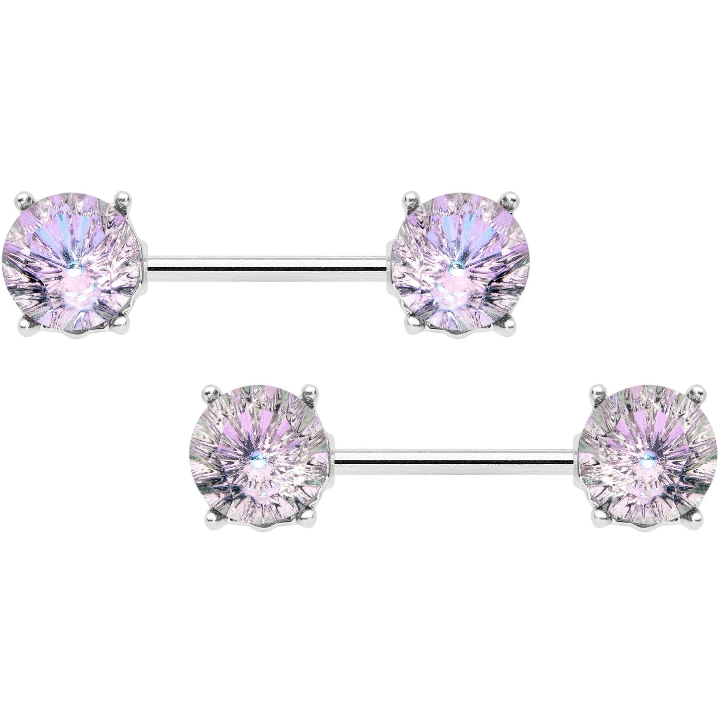 14G 9/16 Pink Gem Simply Elegant Barbell Nipple Ring Set
