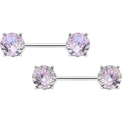14G 9/16 Pink Gem Simply Elegant Barbell Nipple Ring Set