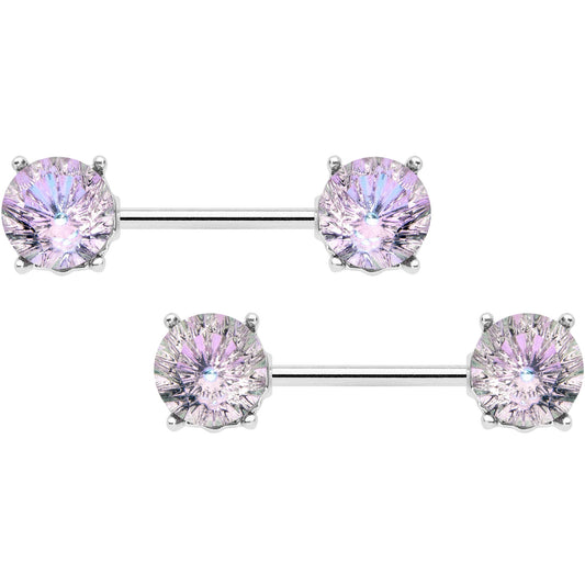 14G 9/16 Pink Gem Simply Elegant Barbell Nipple Ring Set