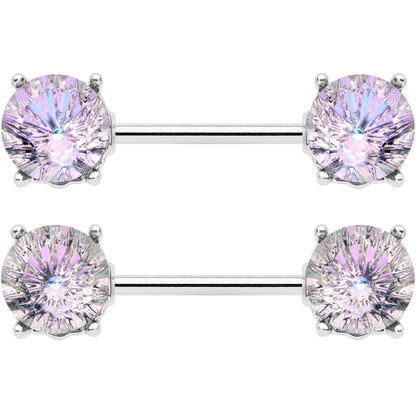 14G 9/16 Pink Gem Simply Elegant Barbell Nipple Ring Set