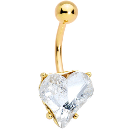 Clear Gem Gold Tone Big Heart Valentines Belly Ring