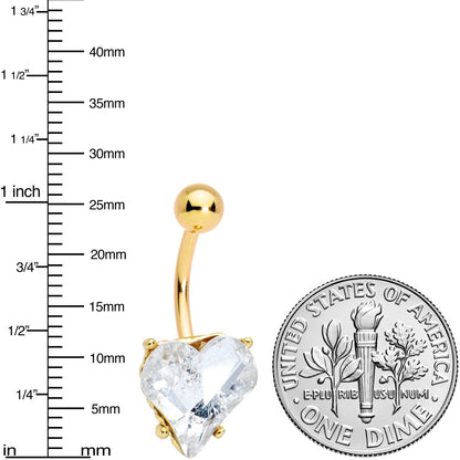Clear Gem Gold Tone Big Heart Valentines Belly Ring