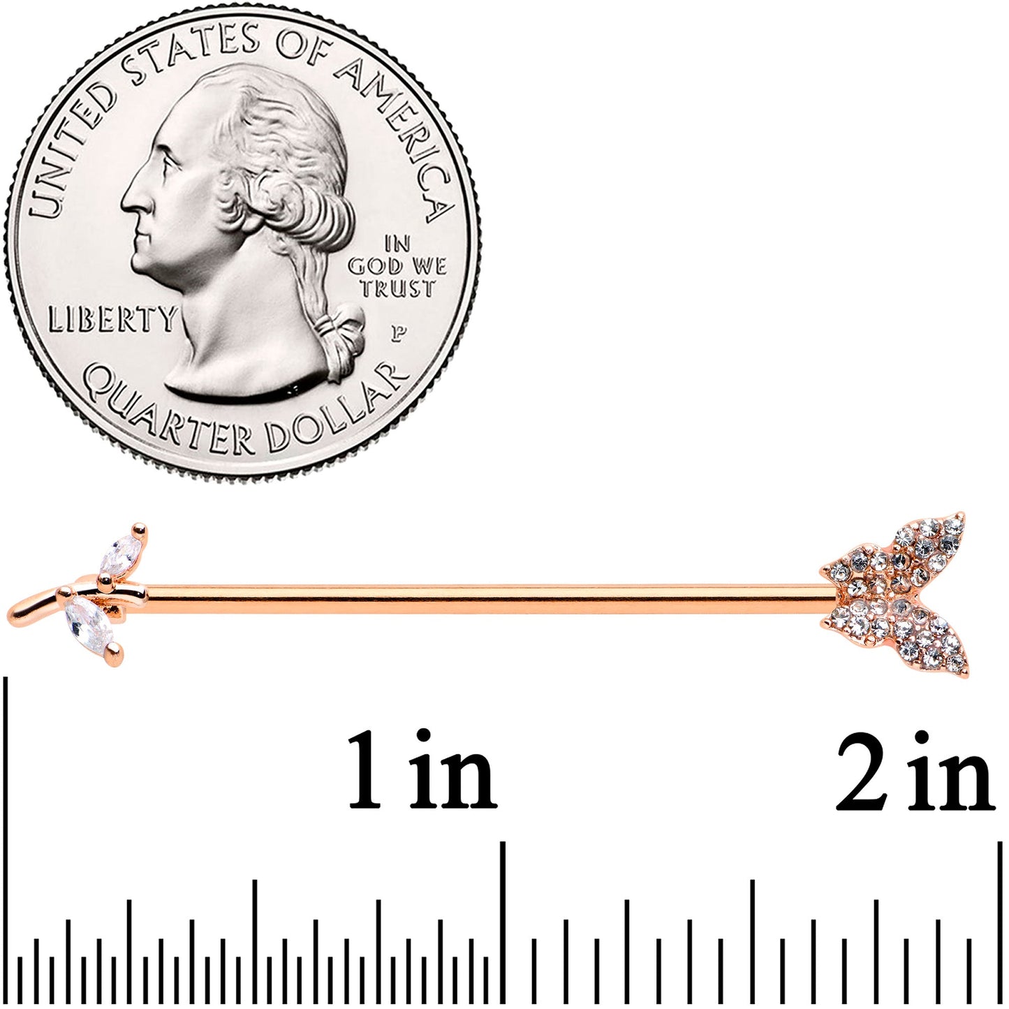 14G Clear CZ Gem Rose Gold Tone Butterfly Dazzle Industrial Barbell 38mm