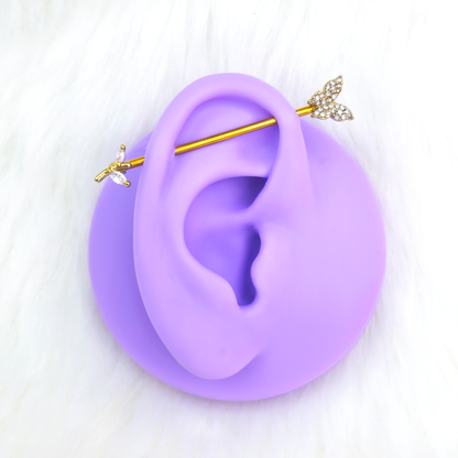 14G Clear CZ Gem Rose Gold Tone Butterfly Dazzle Industrial Barbell 38mm