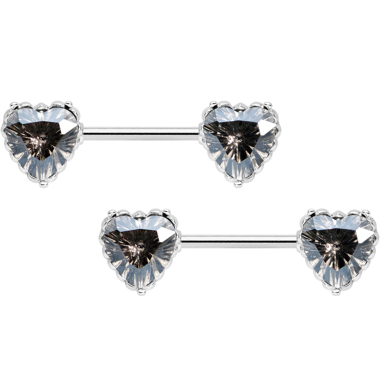 14G 9/16 Grey CZ Gem Heart Valentines Day Nipple Ring Set