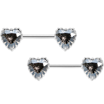 14G 9/16 Grey CZ Gem Heart Valentines Day Nipple Ring Set
