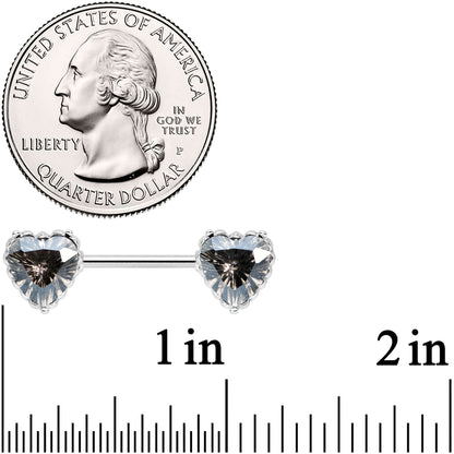 14G 9/16 Grey CZ Gem Heart Valentines Day Nipple Ring Set