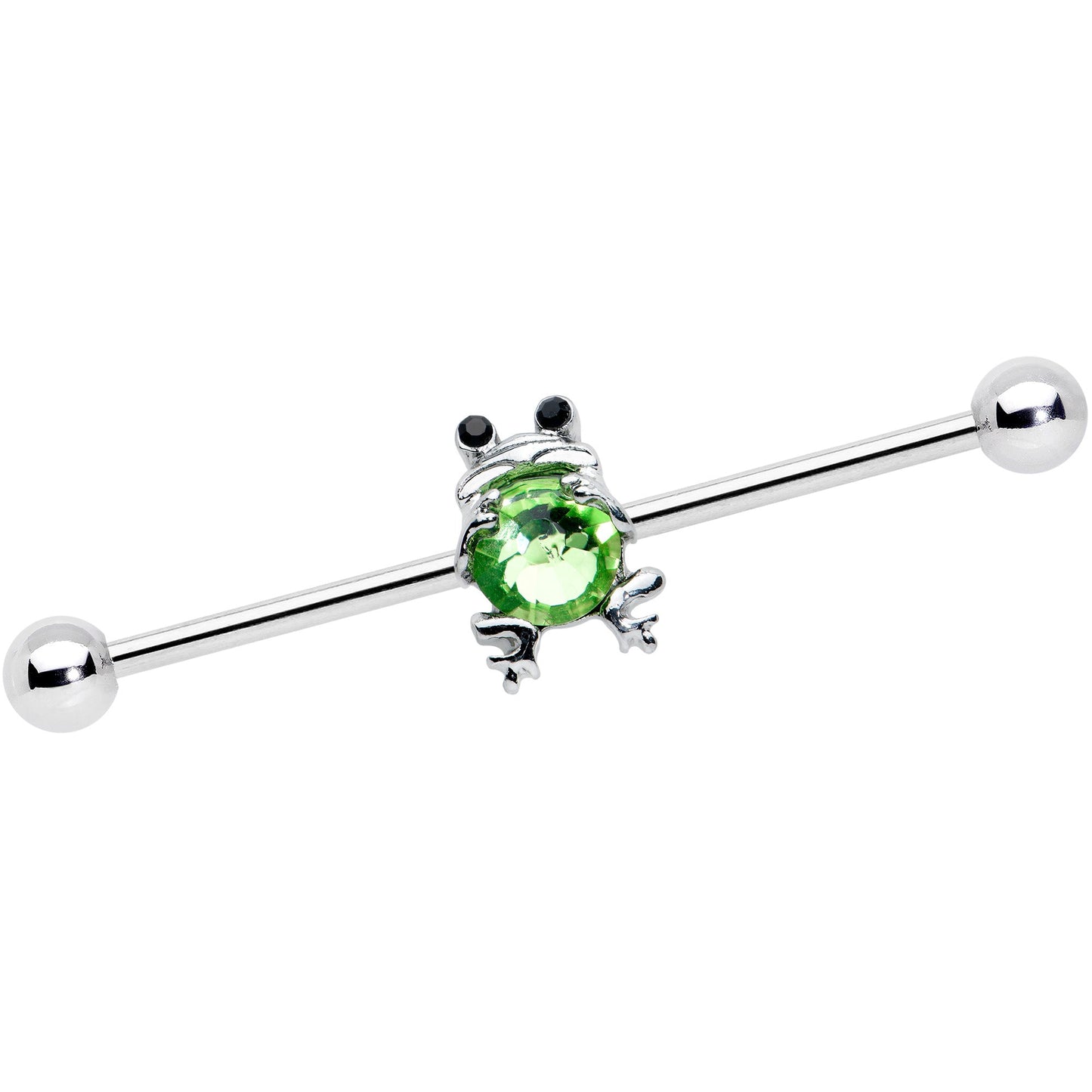 14G Black Green Gem Fancy Frog Industrial Barbell 38mm