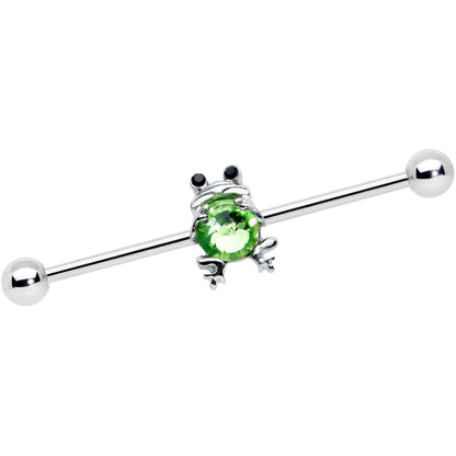 14G Black Green Gem Fancy Frog Industrial Barbell 38mm