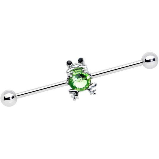 14G Black Green Gem Fancy Frog Industrial Barbell 38mm
