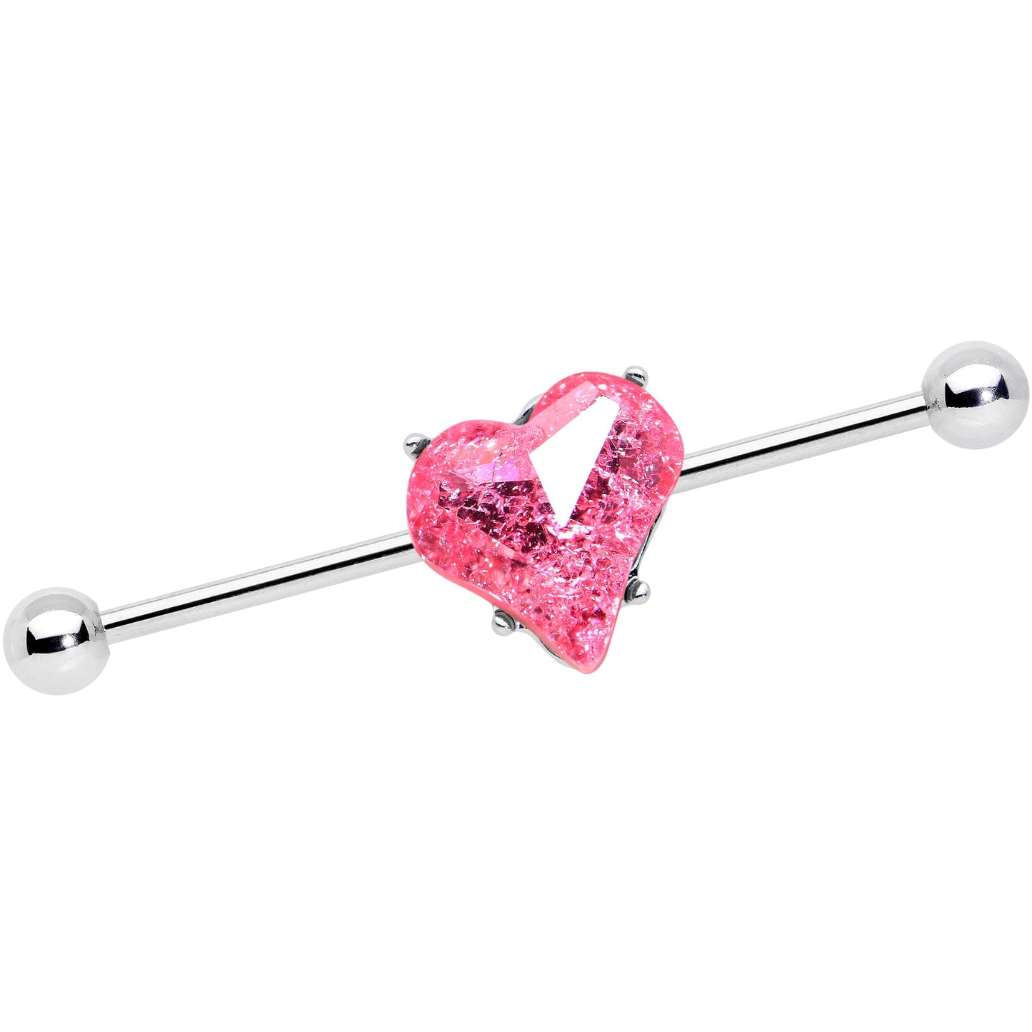14G Pink Gem Heart Love Valentines Day Industrial Barbell 38mm