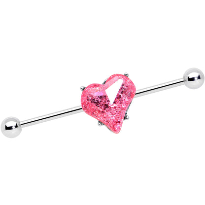 14G Pink Gem Heart Love Valentines Day Industrial Barbell 38mm