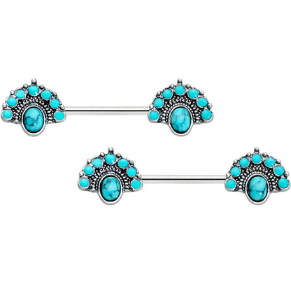 14G 9/16 Blue Turquoise Southwest Shield Barbell Nipple Ring Set