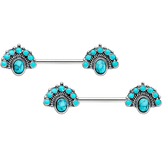 14G 9/16 Blue Turquoise Southwest Shield Barbell Nipple Ring Set