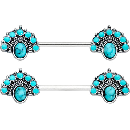 14G 9/16 Blue Turquoise Southwest Shield Barbell Nipple Ring Set