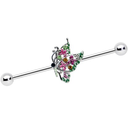 14G Pink Gem Openwork Butterfly Industrial Barbell 38mm