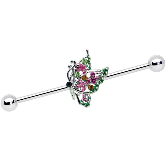 14G Pink Gem Openwork Butterfly Industrial Barbell 38mm