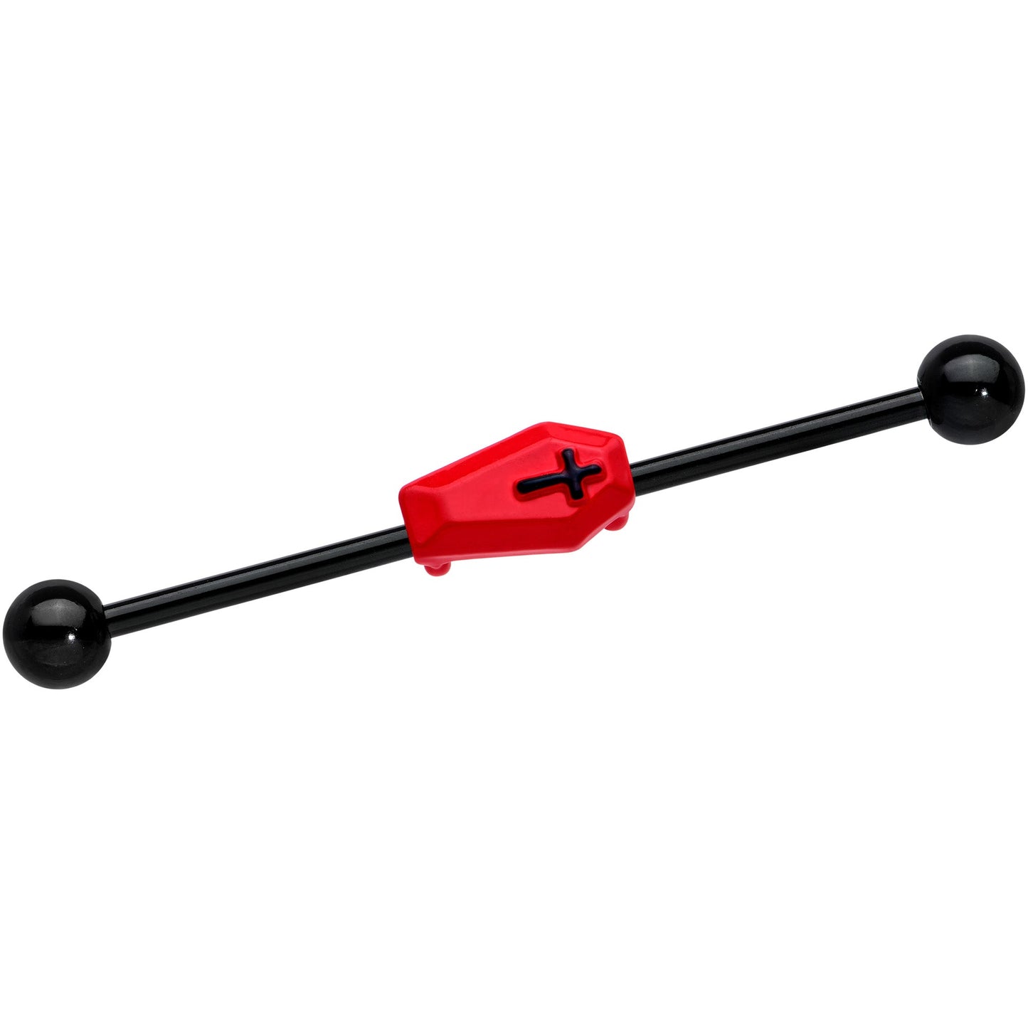 14G Black Red Coffin Halloween Industrial Barbell 38mm