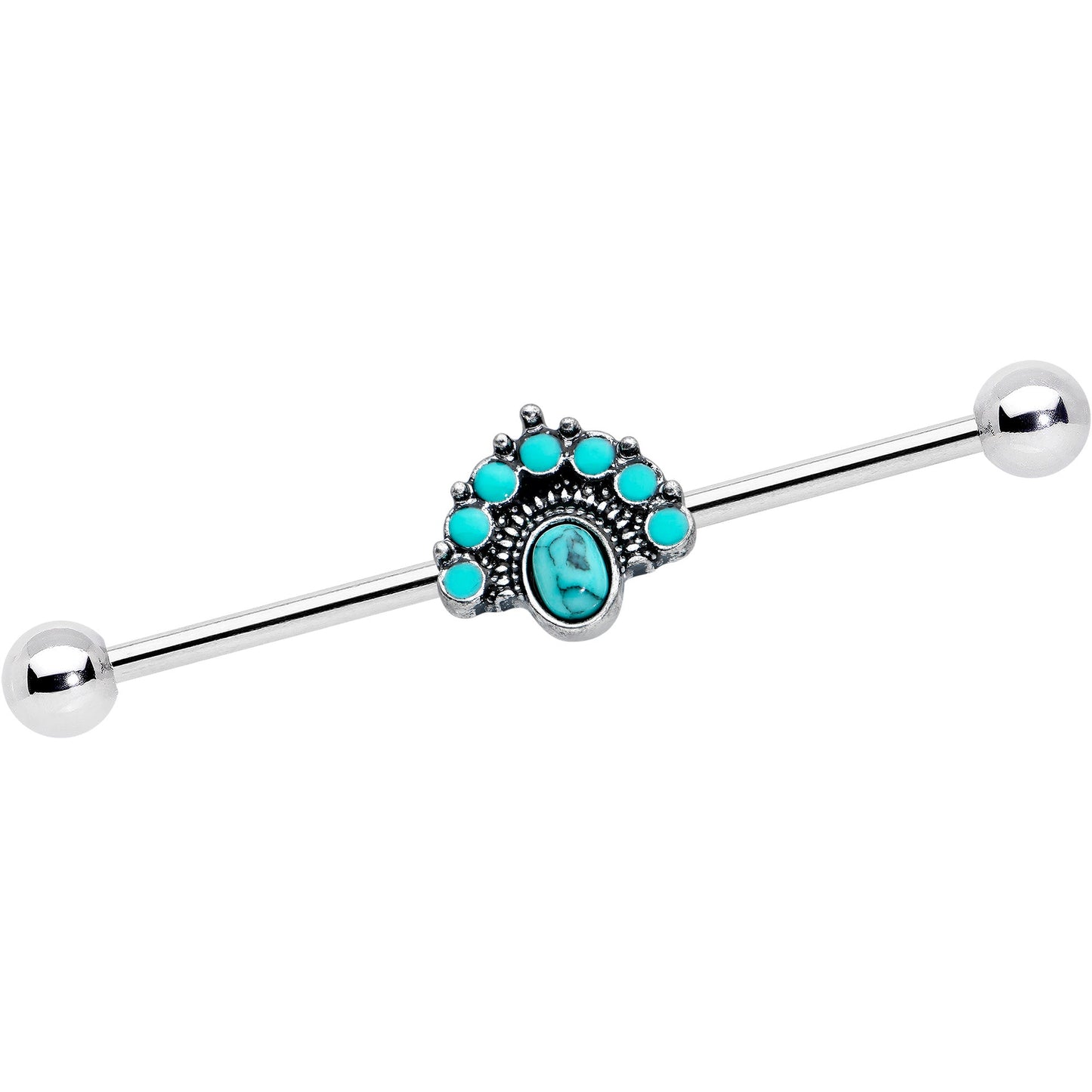 14G Blue Turquoise Stone Southwest Shield Industrial Barbell 38mm