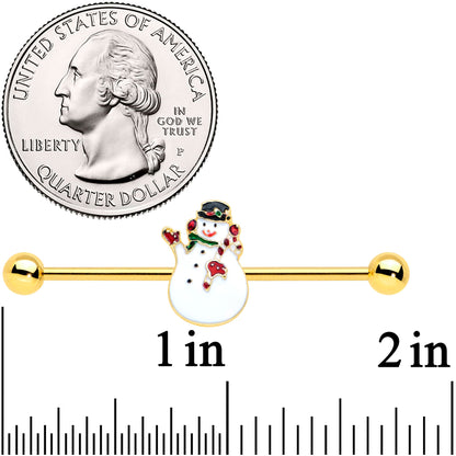 14G Gold Tone Winter Snowman Christmas Industrial Barbell 38mm
