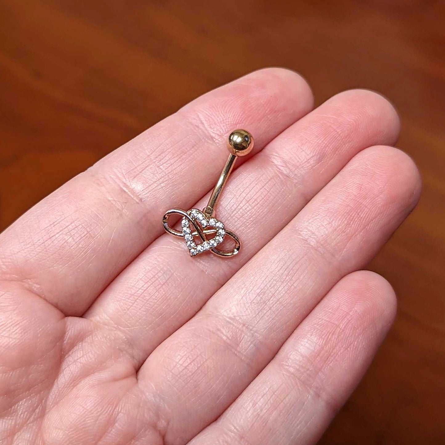 Clear Cubic Zirconia Gem Rose Gold Tone Infinity Heart Belly Ring