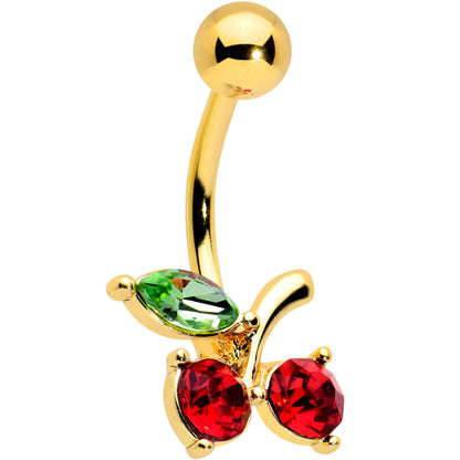 Green Red Gem Gold Tone Tasty Cherry Fruit Belly Ring