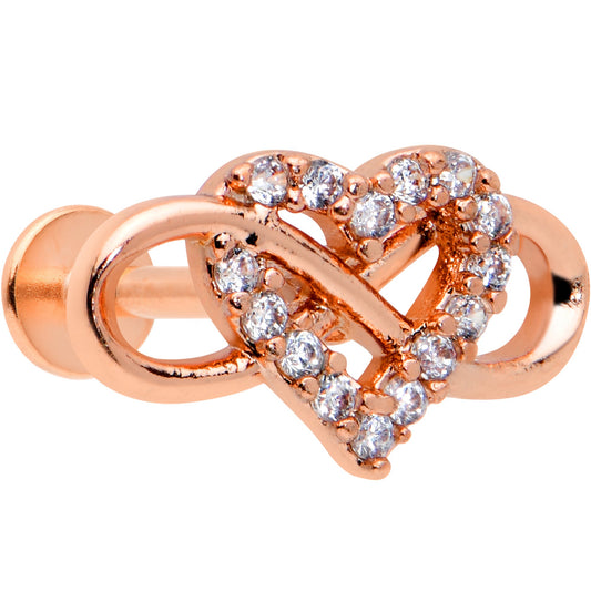 16G 5/16 Clear CZ Gem Rose Gold Hue Infinity Heart Labret Tragus