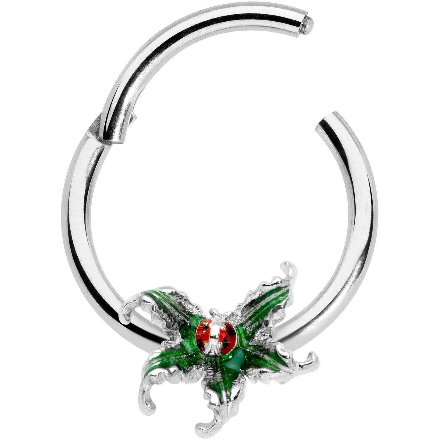 16G 3/8 Tiny Ladybug Leaves Hinged Segment Ring