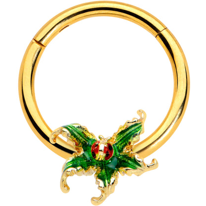 16G 3/8 Gold Tone Tiny Ladybug Leaves Hinged Segment Ring