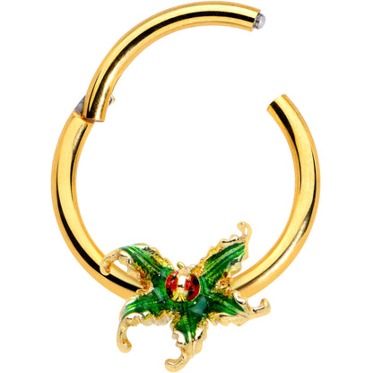 16G 3/8 Gold Tone Tiny Ladybug Leaves Hinged Segment Ring