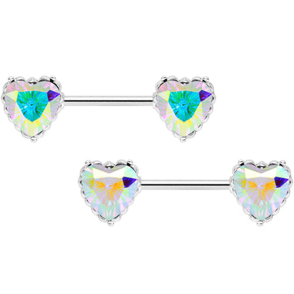 14G 9/16 Aurora CZ Gem Heart Valentines Day Nipple Ring Set