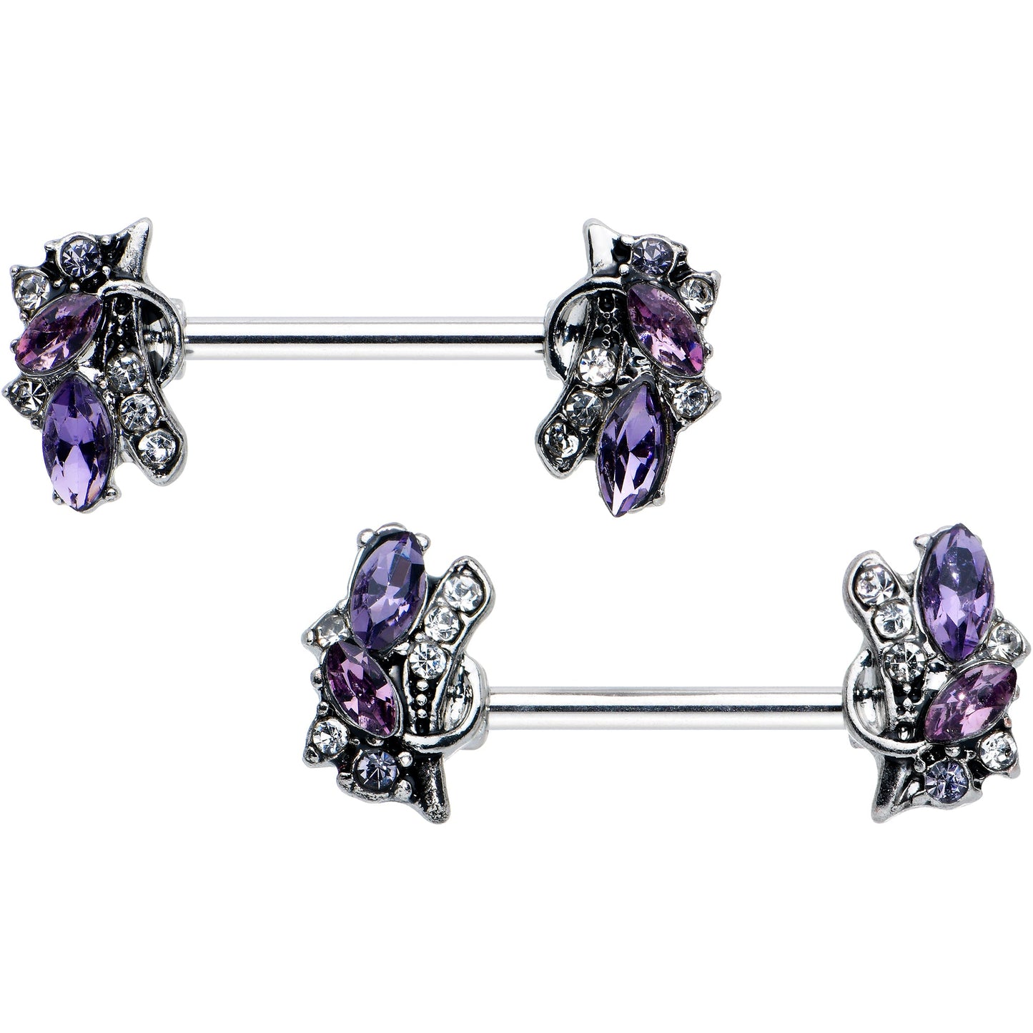 14G 9/16 Purple Gem Abstract Elegance Barbell Nipple Ring Set