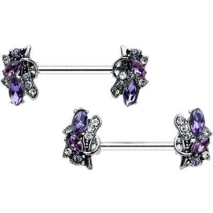 14G 9/16 Purple Gem Abstract Elegance Barbell Nipple Ring Set