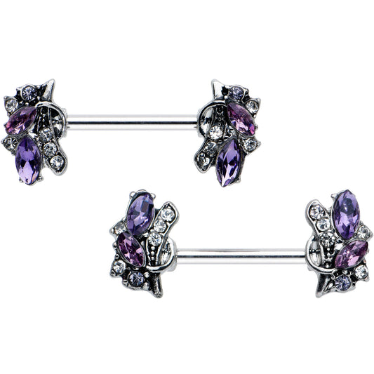 14G 9/16 Purple Gem Abstract Elegance Barbell Nipple Ring Set
